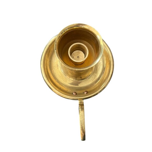 Vintage Solid Brass Chamber Candlestick Holder Tapers Finger Loop Made in India - Picture 5 of 9